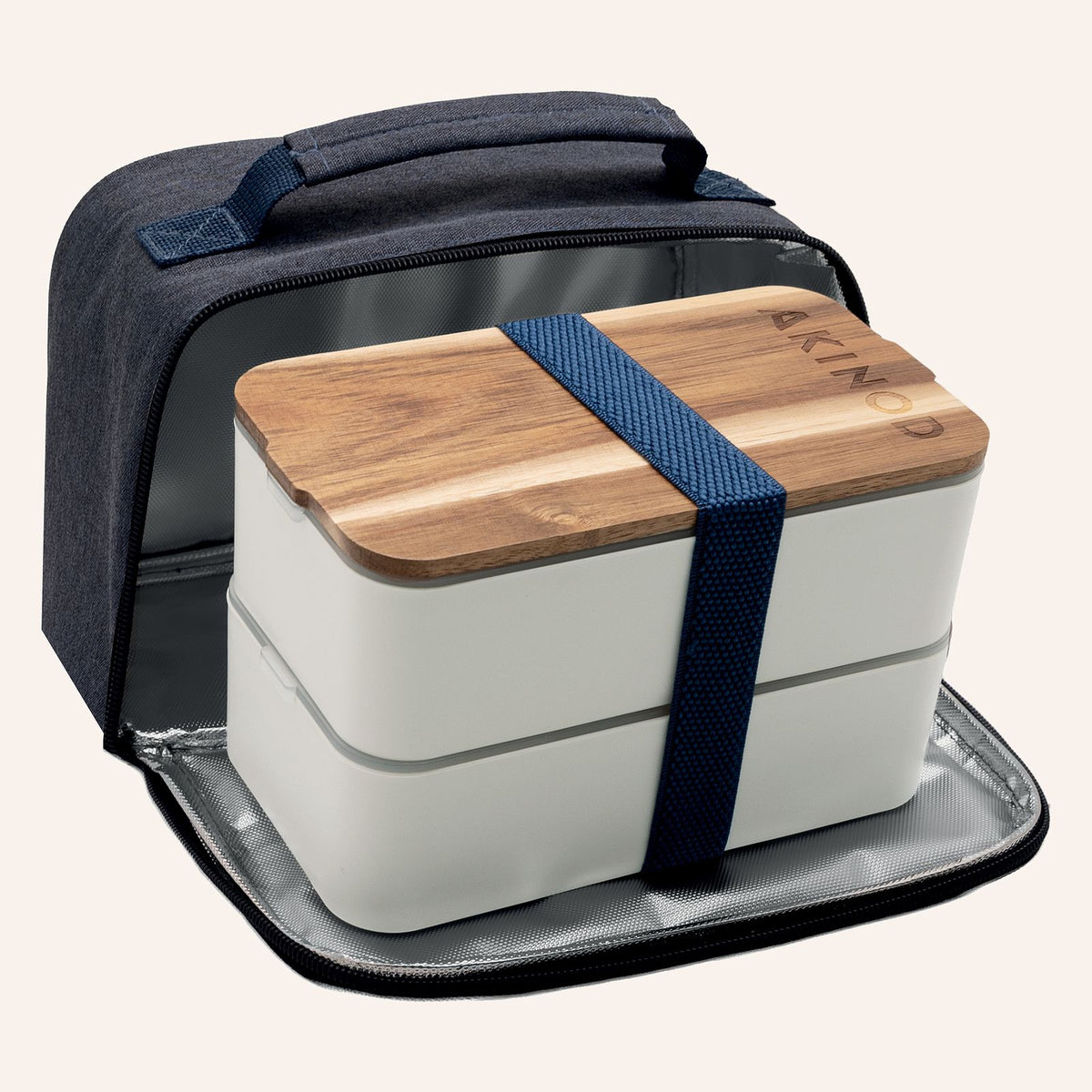 Bento + Lunch bag 11:58, Weiss / Jeansblau