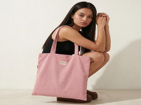 Totebag en velours côtelé rose
