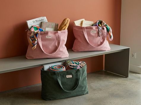 Totebag en velours côtelé rose