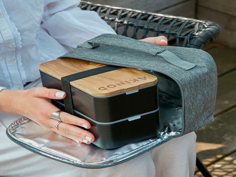 Bento + Lunch bag 11h58, Schwarz / Grau meliert